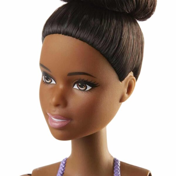 Barbie Ballerina Doll in Purple Tutu with Black Hair, Brown Eyes, Ballet Arms & Sculpted Toe Shoes - Imagen 2