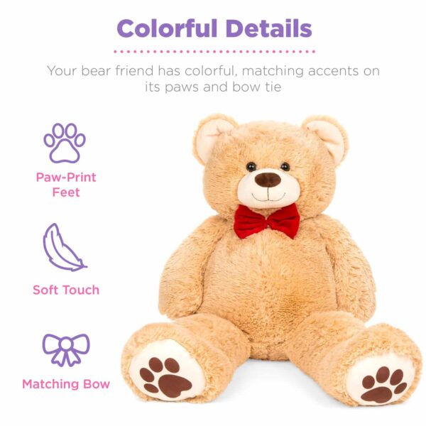 Best Choice Products 38in Giant Soft Plush Teddy Bear Stuffed Animal Toy w_ Bow Tie, Footprints - Brown - Imagen 3